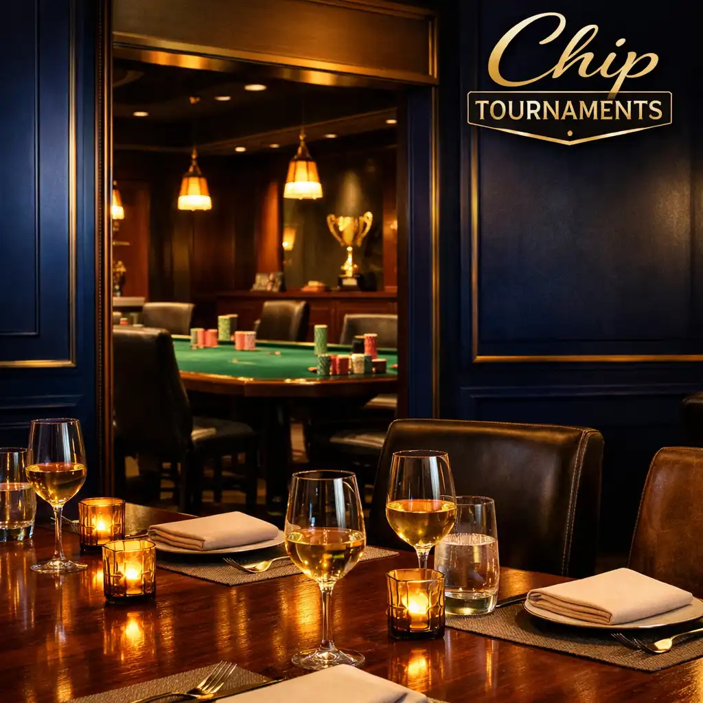 Refined dining room looking toward an emerald-felt offline poker lounge